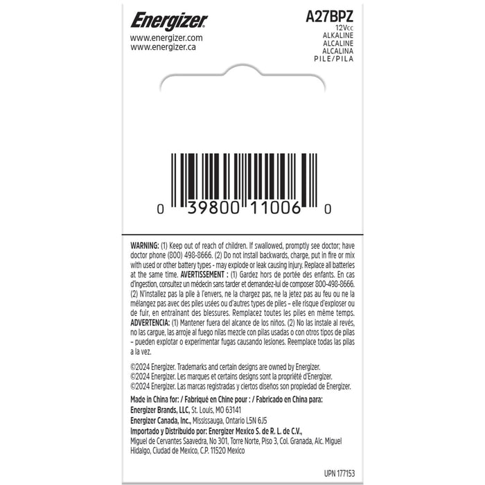 Energizer A27 Batteries, 1 Pack