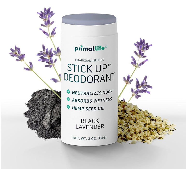 LuxProdX 2 Pack of Stick Up Natural Deodorant for Women and Men with Bentonite Clay Powder, Magnesium, 3 oz. Vegan Deodorant for 3-4 Months, Black Lavender - Primal!! Life Organics 2 Pack Sticker