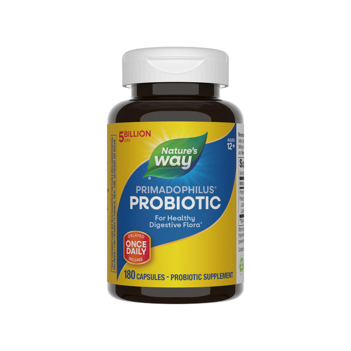 Nature's Way Primadophilus Probiotic, Healthy Digestive Flora*, 5 Billion CFU per Serving, Keep Refrigerated, 180 Capsules (Packaging May Vary)