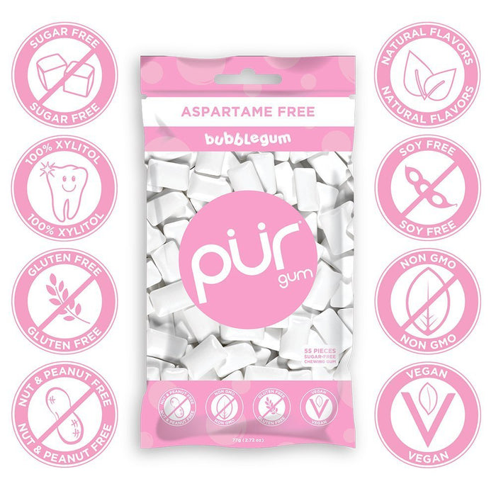 PUR Gum Aspartame-Free Bubblegum and Chocolate Mint, 2.72 Ounces each