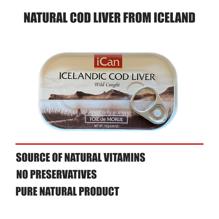 Icelandic Cod Liver Wild Caught (Foie de Morue) Slice 4oz. (PACK OF 12 CANS)