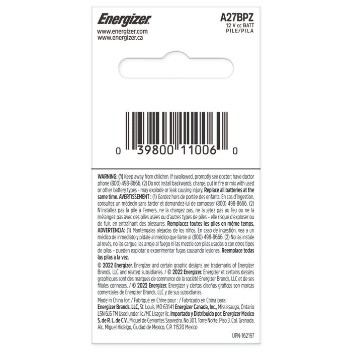 Energizer A27 Batteries, 1 Pack