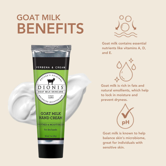 Dionis - Goat Milk Skincare Scented Hand Cream (1 oz) - Set of 4 - Creamy Daily Moisturizing Hand Cream, Made in the USA, Cruelty-free and Paraben-free (Verbena & Cream)