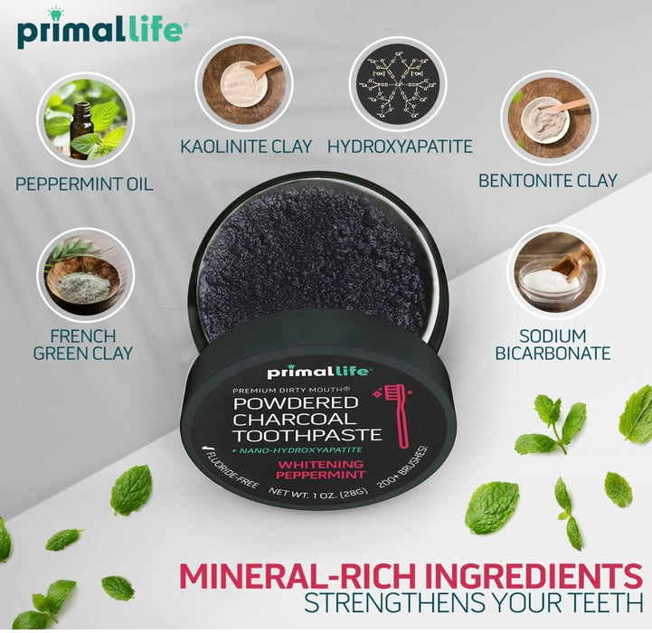 2 Pack of Primal: Lifee Organics! - Dirty Mouth Toothpowder, Activated Charcoal Tooth Cleaning Powder with Kaolin & Bentonite Clay, Organic, Whitening Peppermint, 1oz 2 Pack +LuxProdX Sticker