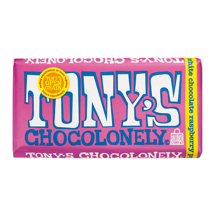 Tony's Chocolonely 28% White Chocolate Bar with Raspberry Popping Candy - Belgium Chocolate, No Artificial Flavoring, Fairtrade & B Corp Certified - 6.35 Oz