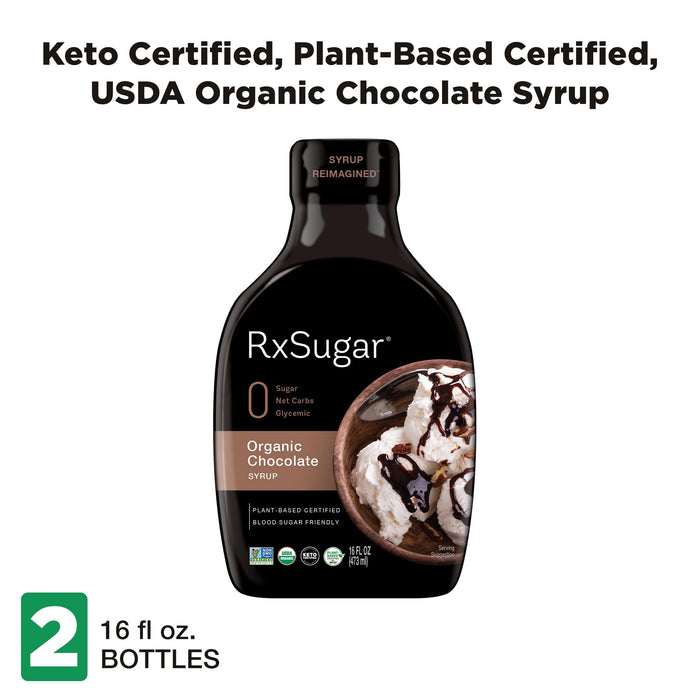 RxSugar Organic Chocolate Syrup 2-Pack | Allulose sweetener | Diabetes-Safe Natural Sugar | Keto Certified | Non-GMO Project Verified | Gluten-Free Certified