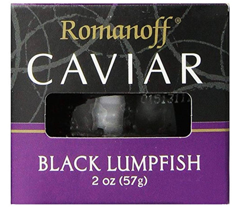 Romanoff Caviar Black Lumpfish, 2 oz (2 PACK) AND Mother of Pearl Caviar Spoon + LuxProdx Sticker