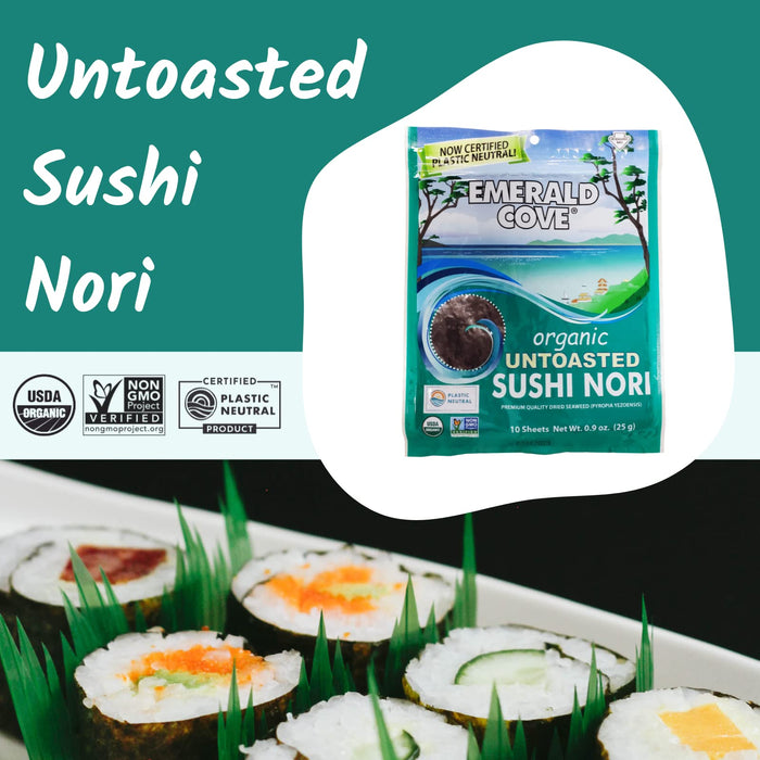 Emerald Cove, Organic Untoasted Nori Sheets Package, 10 Count Sheets, Pacific Nori, 0.9 Oz (Pack of 6)