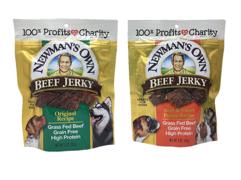 Newman's Own Beef Jerky 2 Set Treats for Dogs, Bundle of 2 Flavors, Original Recipe and Beef & Sweet Potato Recipe, 5oz Each