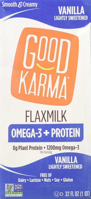 GOOD KARMA, FLAX MILK, PROTEIN, VANILLA, Pack of 6, Size 32 FZ - No Artificial Ingredients Dairy Free Gluten Free Low Sodium Vegan