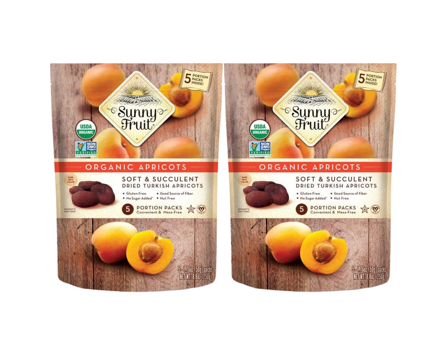 ORGANIC Turkish Dried Apricots - Sunny Fruit (2 Bags) - (5) Portion Packs per Bag - NO Added Sugars, Sulfurs or Preservatives | NON-GMO, VEGAN & HALAL