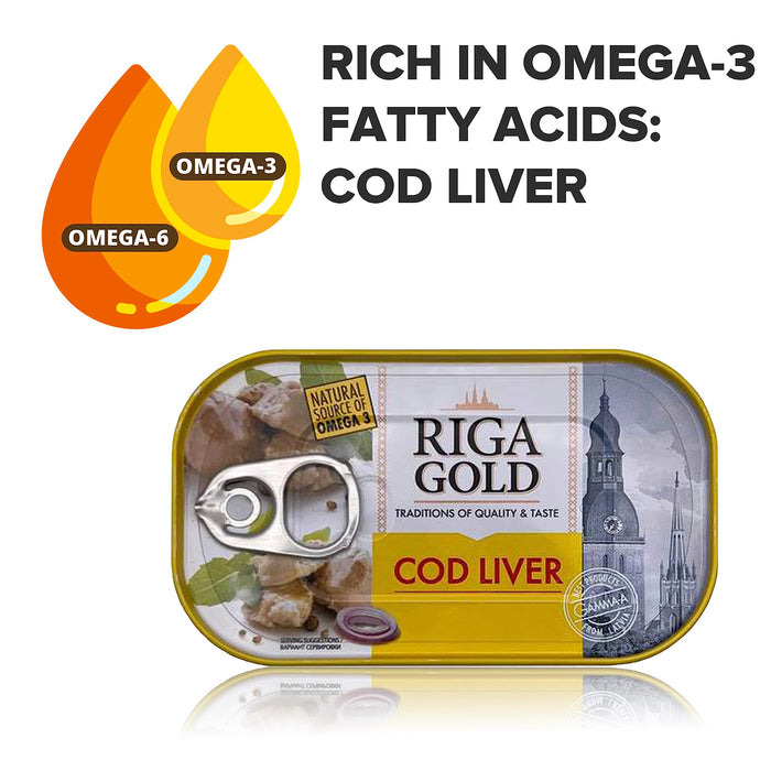 Riga Gold Cod Liver in Own Oil 4.27oz/ 121g From Iceland (Pack 12)