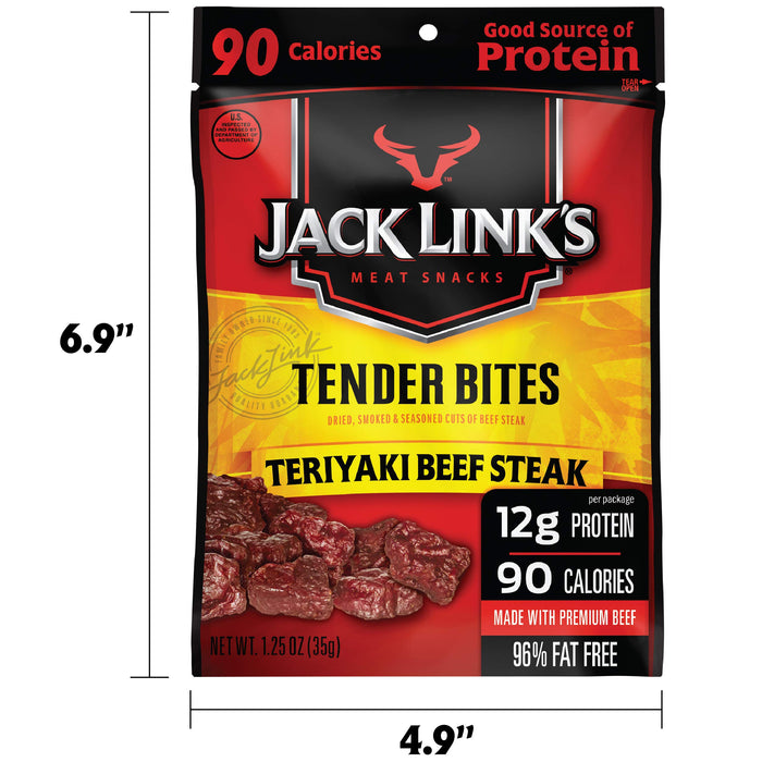 Jack Link's Premium Cuts Beef Steak Tender Bites, Teriyaki, 1.25 Ounce (Pack of 10)