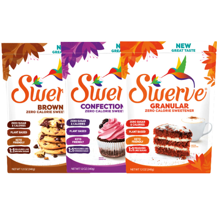 Swerve Sweetener Granular, Brown and Confectioners Baker's Trio - Sugar Substitute, Zero Calorie, Keto Friendly, Zero Sugar, Non-Glycemic, 12oz, 3 Pack