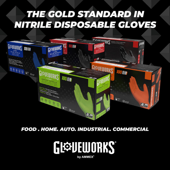 GLOVEWORKS Black Disposable Nitrile Industrial Gloves, 5 Mil, Latex & Powder-Free, Food-Safe, Textured, Large, Box of 100