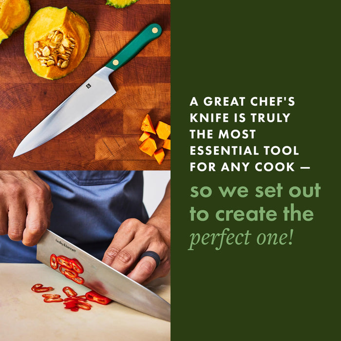 hedley & bennett Chef’s Knife - 8” Japanese Kitchen Knife - Three Layer Stainless Steel, Plain Sharp Edge - Perfect Cooking Gifts for Men and Women - Shiso (Green)