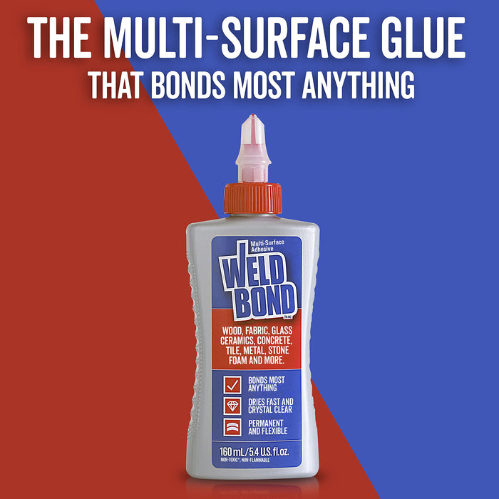 Weldbond Multi-Surface, Non-Toxic Glue, Bonds Most Anything! Use as Wood Glue or for Glass Crafts Ceramic Tile Mosaic Porcelain Stone Fabric Carpet Metal & More. 4-Pack of 5.4oz /160ml