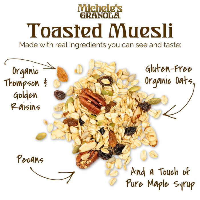 Michele's Granola Muesli, Toasted Muesli, Gluten Free, No Refined Sugar & Non GMO, 12 Oz, Pack of 3