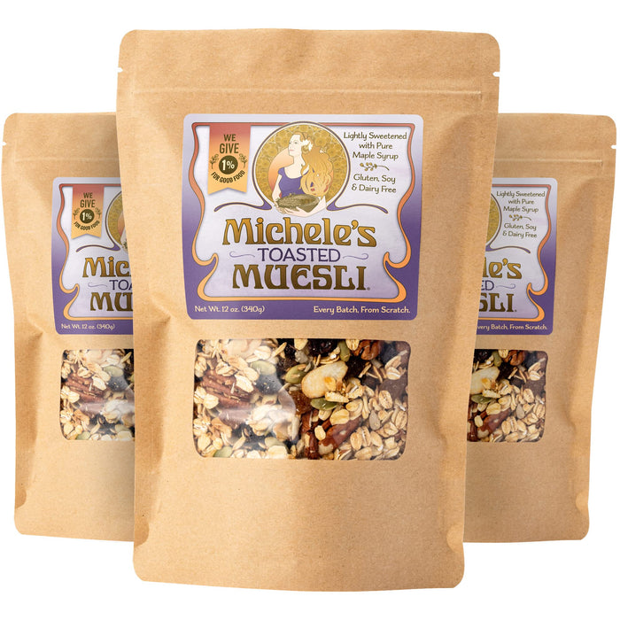 Michele's Granola Muesli, Toasted Muesli, Gluten Free, No Refined Sugar & Non GMO, 12 Oz, Pack of 3