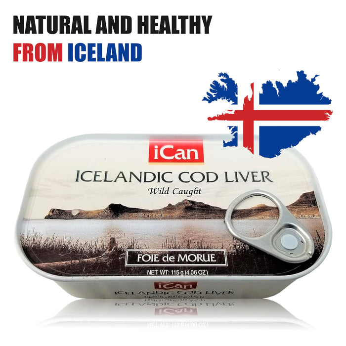 Icelandic Cod Liver Wild Caught (Foie de Morue) Slice 4oz. (PACK OF 12 CANS)