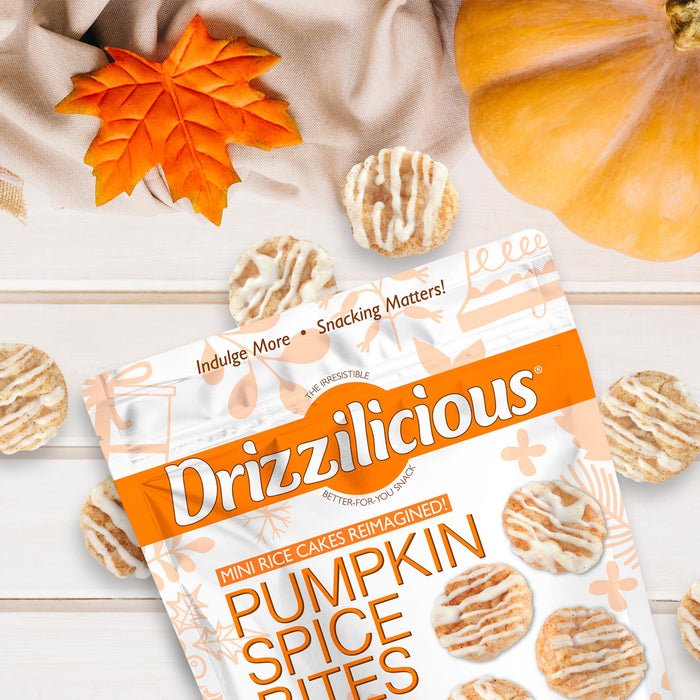 Drizzilicious Mini Rice Cakes - Rice Crisps, Healthy Snack for Adults and Kids, Flavored Rice Cakes, Vegan, Gluten Free, Only 90 Calories Per Serving - Pumpkin Spice, 4 oz (Pack of 2)