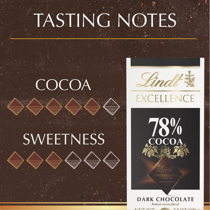 Lindt EXCELLENCE 78% Cocoa Dark Chocolate Bar, Dark Chocolate Candy, 3.5 oz. (12 Pack)