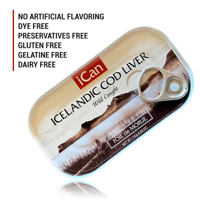 ICan Icelandic Cod Liver in Own Oil Flavor:Natural Size:Pack of 6