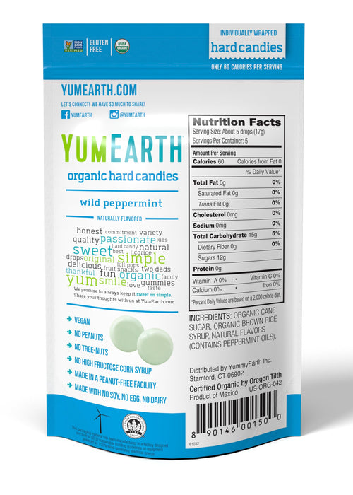 YumEarth Organic Wild Peppermint Hard Candy, 3.3 Ounce (Pack of 6)