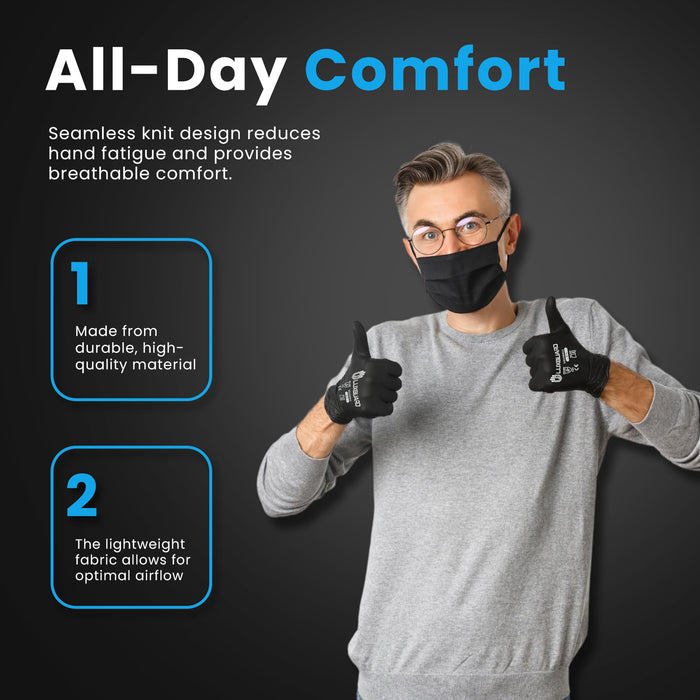 LuxGuard Safety Work Gloves (12 Pairs) with PU-coated seamless gloves, smooth grip on palm, perfect for general-duty tasks. (Medium, 60, Count)
