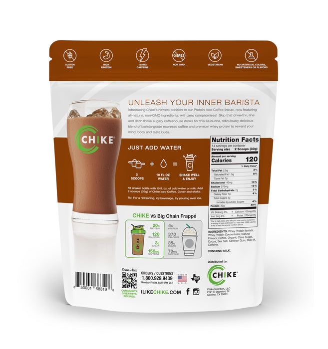 CHIKE Natural Caffe Mocha High Protein Iced Coffee, 20 G Protein, 2 Shots Espresso, Non-GMO, Keto Friendly and Gluten Free, 14 Servings (16.3 Ounce)