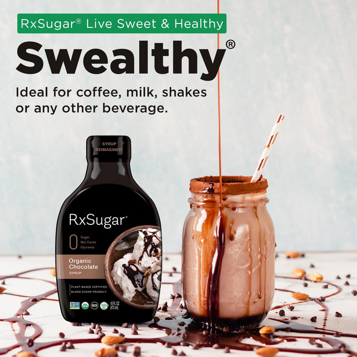 RxSugar Organic Chocolate Syrup 2-Pack | Allulose sweetener | Diabetes-Safe Natural Sugar | Keto Certified | Non-GMO Project Verified | Gluten-Free Certified