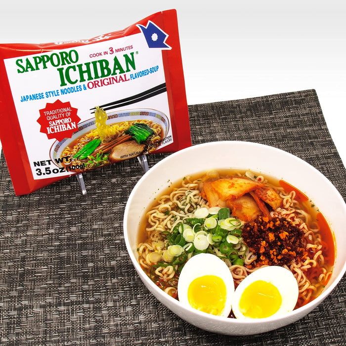 stickerless New [SAPPORO ICHIBAN] Ramen Noodles, Original Soy Sauce Flavor, No.1 Tasting Japanese Instant Noodles (3.5 Oz) (24 pouches)