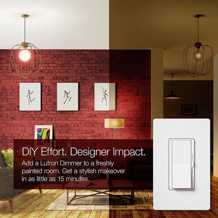 Lutron Diva LED+ Dimmer for Dimmable LED, Halogen and Incandescent Bulbs with Wallplate | 150W/Single-Pole or 3-Way | DVWCL-153PH-WH | White