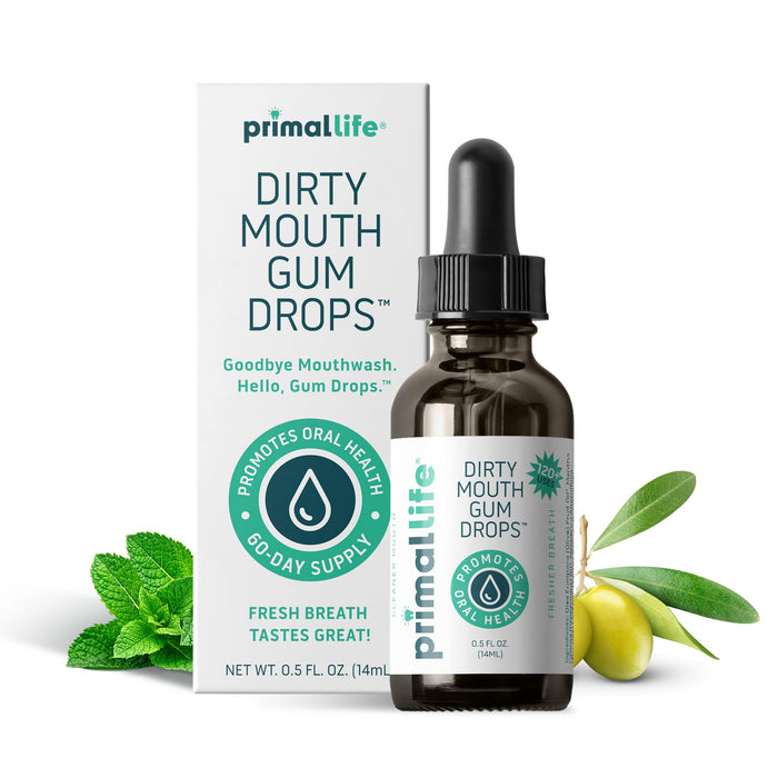 Primal Life Organics - Dirty Mouth Gum Serum, Natural Essential Oils, Promotes Good Breath, Gentle Mouthwash, Supports Good Oral Health, Great On Your Gums, Paleo, Organic, Vegan, Gluten-Free (0.5 oz)