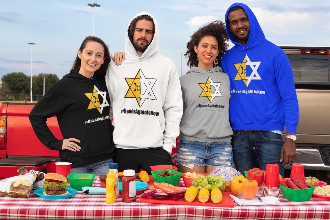 LuxProdX Never Again is Now Jewish Israel Pride Am Yisrael Chai Sweatshirt/Hoodie #neveragainisnow (US, Alpha, XX-Large, Regular, Regular, White)