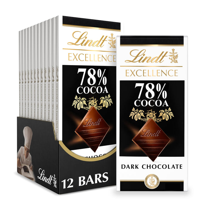 Lindt EXCELLENCE 78% Cocoa Dark Chocolate Bar, Dark Chocolate Candy, 3.5 oz. (12 Pack)