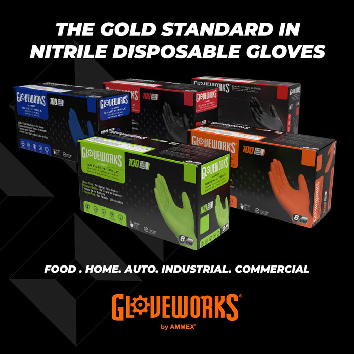 GLOVEWORKS HD Orange Nitrile Industrial Disposable Gloves, 8 Mil, Latex-Free, Raised Diamond Texture, XX-Large, Box of 100