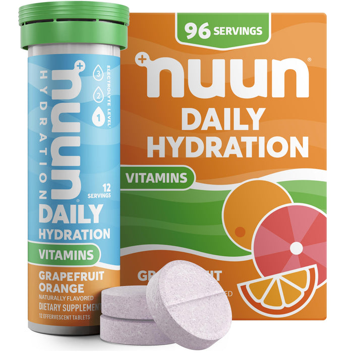 Nuun Hydration Vitamins Electrolyte Tablets, Grapefruit Orange, 5 Essential Electrolytes for Hydration + Vitamin A, B6, C, D, E, with Magnesium, Vegan, Non-GMO, 8 Pack (96 Servings)