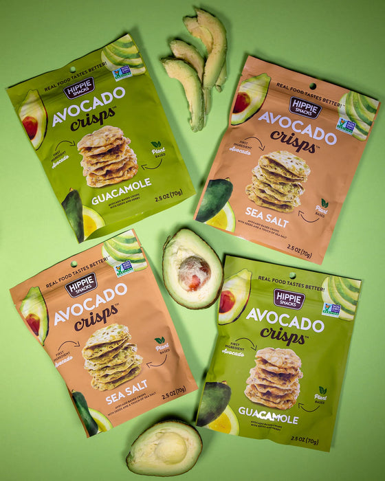 Hippie Snacks Avocado Crisps, Guacamole, Plant-based, High Protein, Gluten Free Snack or Crackers for Charcuterie Boards, 2.5oz (Pack of 4)