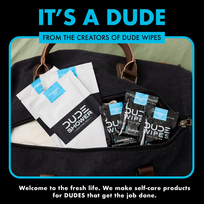 DUDE Wipes - On-The-Go Shower Wipes - 1 Pack, 8 Wipes - Unscented Extra-Large Wipes - Vitamin E & Aloe - Full Body Shower Replacement Wipes