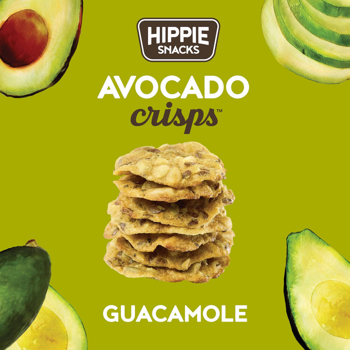 Hippie Snacks Avocado Crisps, Guacamole, Plant-based, High Protein, Gluten Free Snack or Crackers for Charcuterie Boards, 2.5oz (Pack of 4)