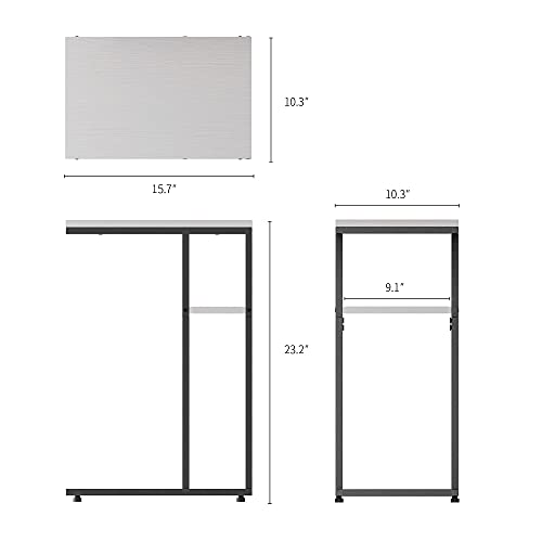 CubiCubi C Shaped End/ Side Table for Couch and Bed, Living Room Bedroom, Small Rustic Table with Metal Frames, Modern Design, White