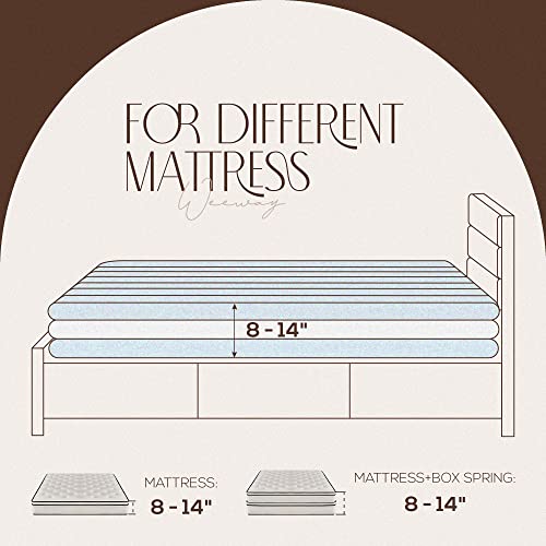 WEEWAY Queen Bed Frame Platform Bed with Linen Fabric Upholstered Headboard and Wooden Slats Support, Heavy Duty Mattress Foundation, No Box Spring Needed, Easy Assembly, Dark Grey