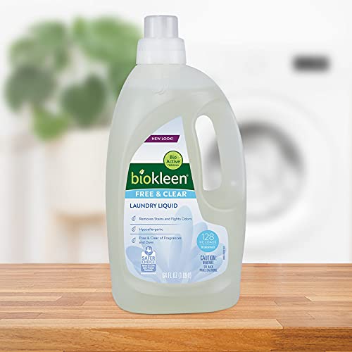 Biokleen Laundry Detergent Liquid, Concentrated, Eco-Friendly, Non-Toxic, Plant-Based, No Artificial Fragrance, Free & Clear, Unscented, 64 Ounces - 128 HE Loads/64 Standard Loads