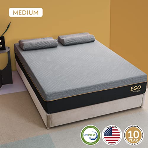 EGOHOME 12 Inch Queen Memory Foam Mattress for Back Pain, Cooling Gel Mattress Bed in a Box, Made in USA, CertiPUR-US Certified, Therapeutic Medium Double Mattress, 60”x80”x12”, Black