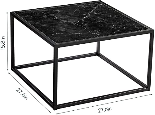 SAYGOER Black Coffee Table Small Square Coffee Tables Simple Modern Center Table for Living Room Home Office 27.6 * 27.6 * 15.7Inch, Easy Assembly, Black Faux Marble