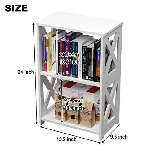 Rerii End Table, Side Table 3 Tier, Simple Bedside Nightstand, 2 Shelf Small Bookshelf Bookcase, Display Rack for Bathroom, Bedroom and Living Room, White