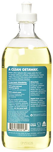 Better Life Tough on Grease & Gentle on Hands Sulfate Free Dish Soap Lemon Mint, 22 Fl Oz