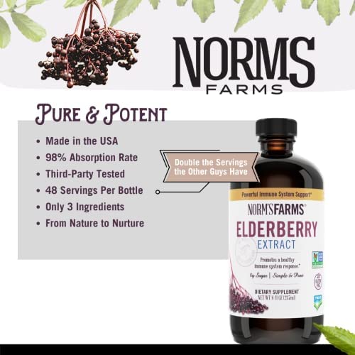 Norm’s Farms American Elderberry Extract - Pure Concentrate for Immune Support Made with Berries - Vegan, Gluten Free, Non-GMO - 2 8 Oz. Bottles