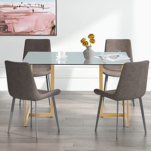 FurnitureR Tempered Glass Dining Table 47.2 inches, Dinner Table for 4-6 Persons Modern Rectangular Spacious Tabletop & Gold Legs Elegant for Home Kitchen Living Room Restaurant, Gold